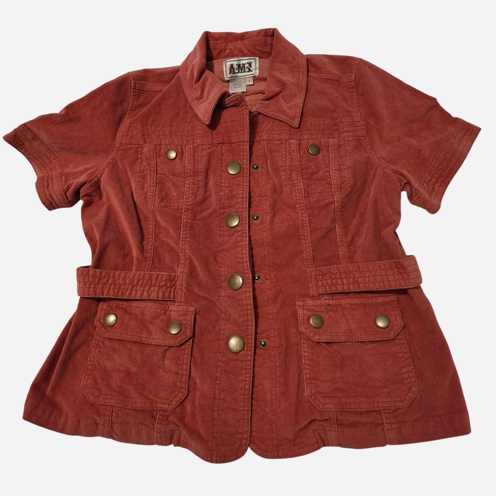 AMX Women's Rust Orange Corduroy Belted Jacket Size L